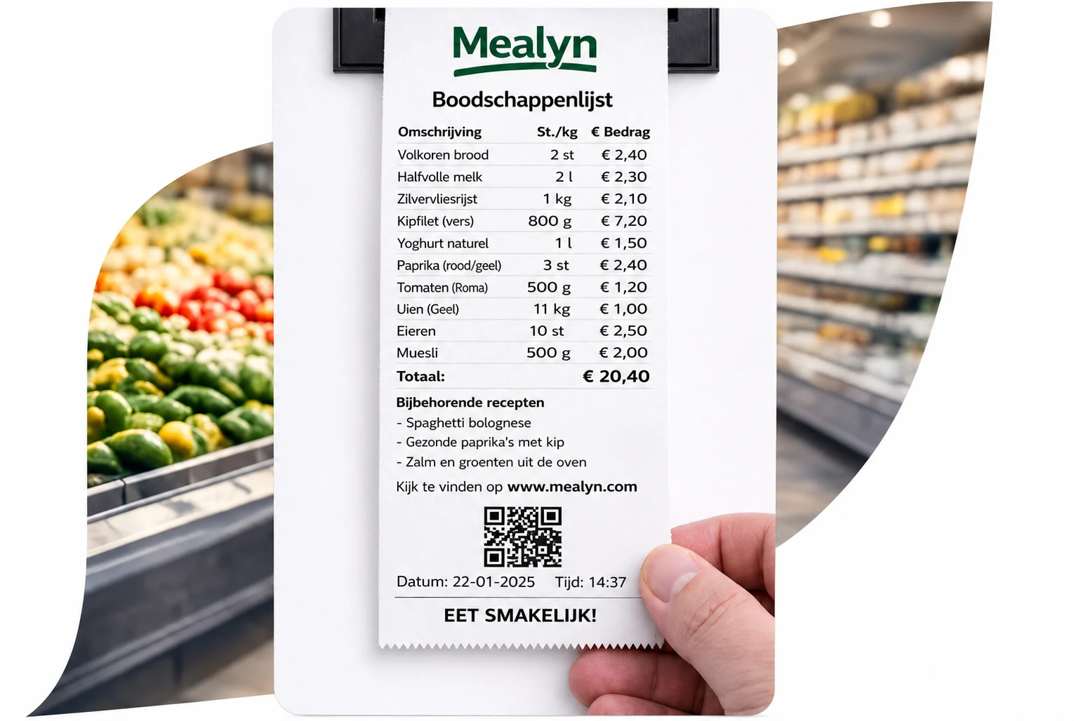 Mealyn generated shopping list receipt